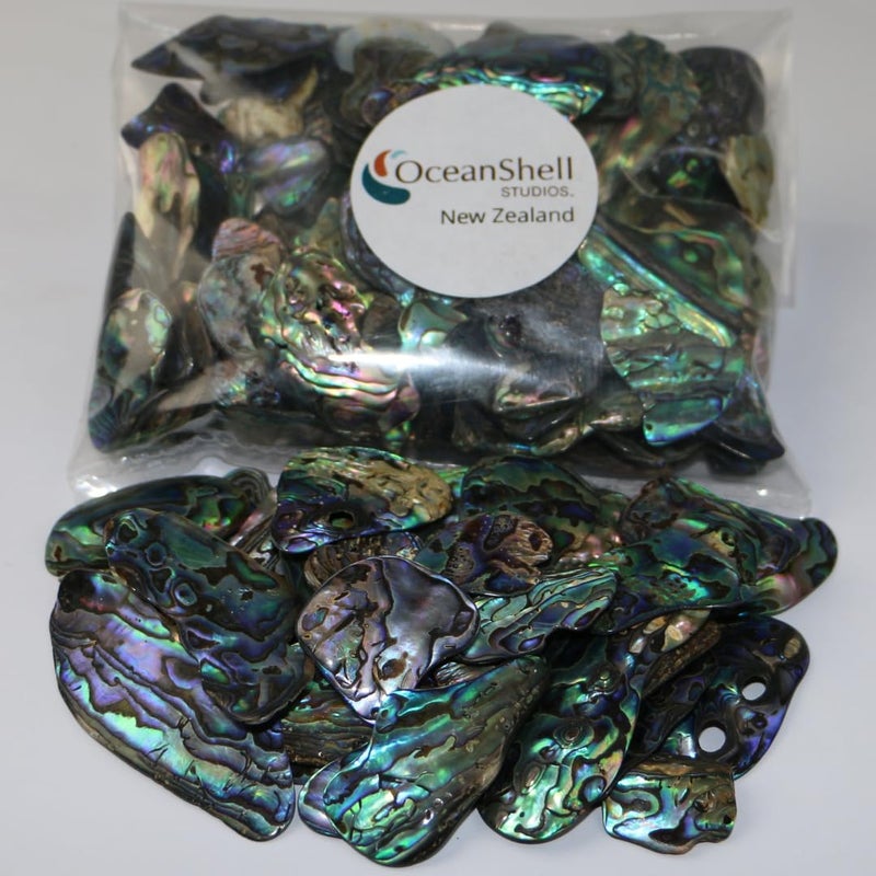Ocean Shell Studios. Abalone (PÄua) Shell Pieces-7.05oz Pack-for Crafts, Jewelry Making, Resin Art, Inlay, Home Decorations, Fishtank Supplies, DIY Projects - Satin, Small Size .60"- .98" (15-25 mm) 7.05oz (200grams) - Image 1